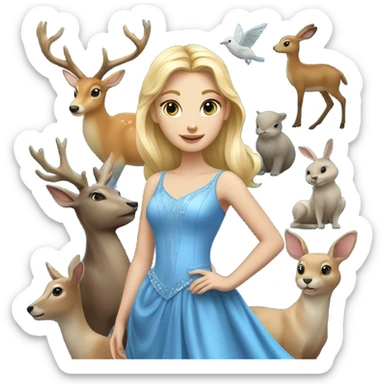 Blonde princess wearing blue gown surrounded by animals sticker
