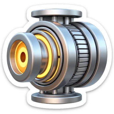 Dynamic high-mass futuristic engine emoji with thick metal housing, rotating components, glowing core, modern tech design. sticker