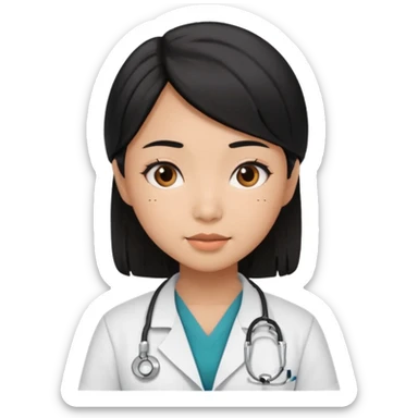 Asian girl with brown skin and black hair in a doctor's uniform sticker