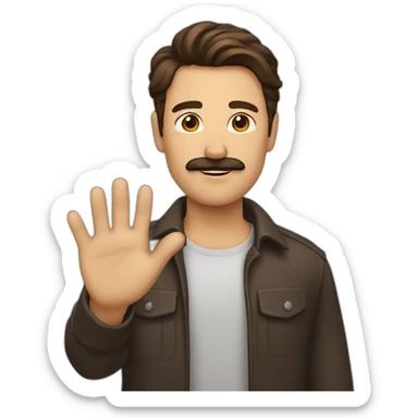 Man with rectangular brown Mustache With slicked brown hair Raise your hand sticker