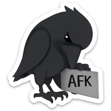 sleeping raven silhouette, head tucked under its wing holdinga sign saying afk sticker