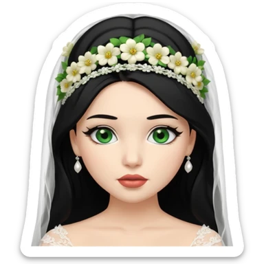 black haired green eyes very plump lips and floral bride headband that makes her hair look behind nicole peltz at wedding sticker