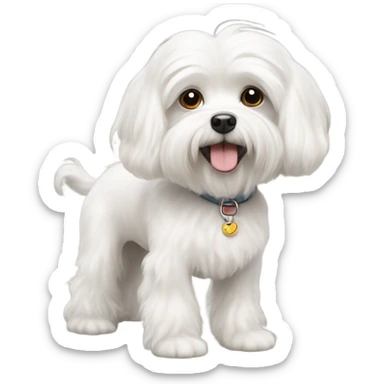 A white maltese dog with curly fur and short legs sticker