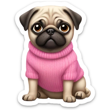 Pug wearing a pink jumper  sticker