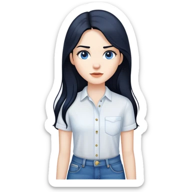 pale female with long black hair, wearing white shirt and blue jeans sticker