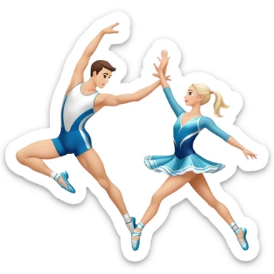 Icon for Sports Dance: a white men and women in competitive attire performing a synchronized dance with acrobatic moves, dance shoes, a rhythmic floor, and a competition backdrop. The icon should capture athleticism, technique, and acrobatic precision. Transparent background. sticker