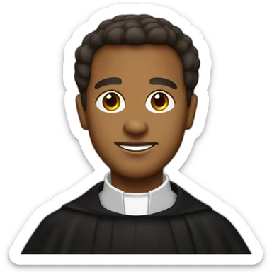 Don Bosco as a brown man in a black priest suit using a biretta sticker