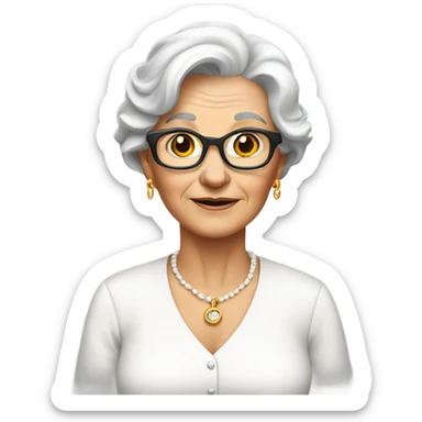 Older lady in white shirt look and earrings sticker