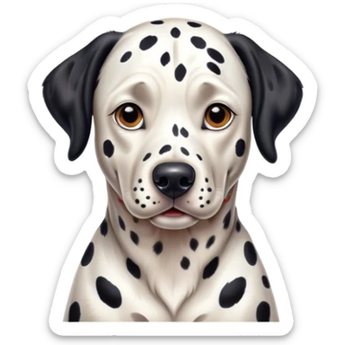 Cinematic Realistic full-body portrait of a Dalmatian dog, rendered with glossy, meticulously detailed spotted fur and expressive, alert eyes, set against a clean, neutral backdrop that highlights its regal and athletic stance. sticker