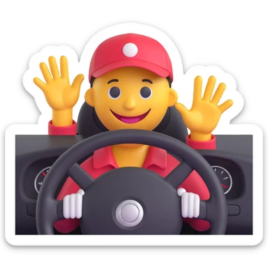 3D smiley emoji, round shape, bus driver: wearing a cap, behind the steering wheel, two hands on the wheel, not tangled, funny face, transparent background sticker