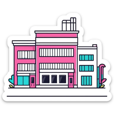 three beauty salon buildings connected by lines sticker