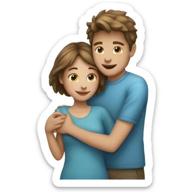 White skin Young man and girl hugs with heart sticker