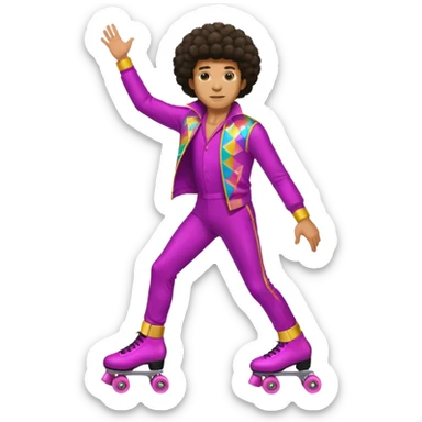 man afro hair disco clothe and roller skate sticker