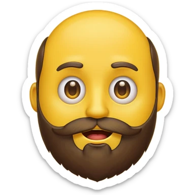 typical yellow emoji face with a beard, mixed happy and sad expression sticker