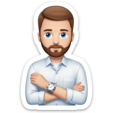 White man with brown hair blue eyes fade haircut with beard. Wearing white button down and silver watch on wrist sticker