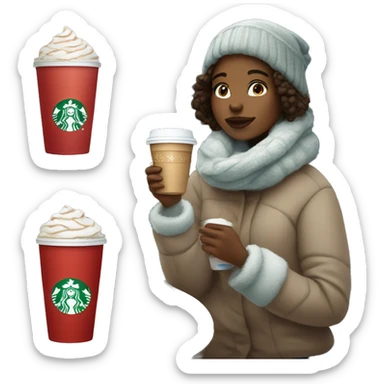 Cozy winter girl drinking Starbucks Christmas drink sticker