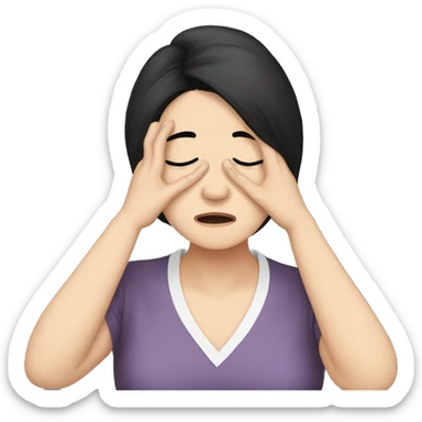 Headache, middle-aged Korean woman in her 40s, with only one hand on her head, painful face, black hair sticker