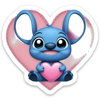 Stitch with big Heart in pink sticker