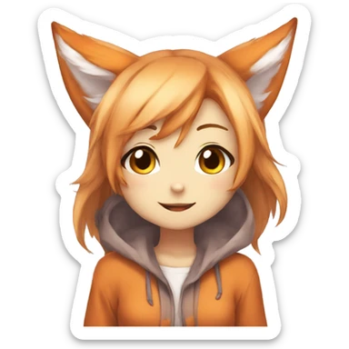 Anime fox girl shy giggling sticker