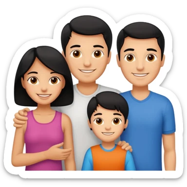A family of a man, a woman and a boy, tanned, having black hair sticker