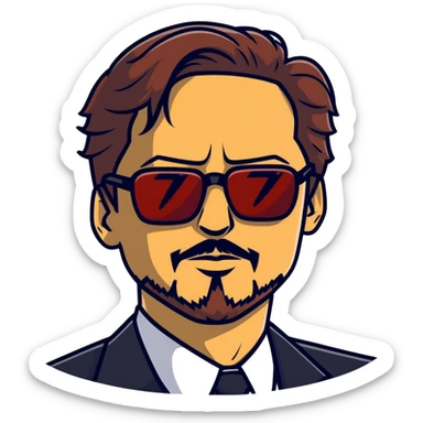 Tony Stark with stylish glasses and signature goatee sticker
