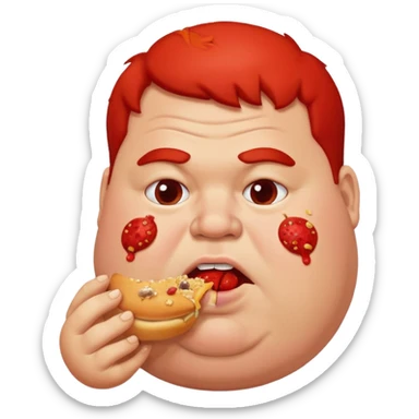 Fat guy eating food sticker