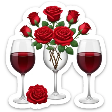  romantic table set for two with roses and 2 glasses of red wine sticker