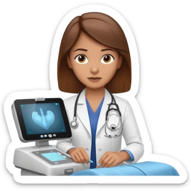female doctor working an ultrasound machine sticker