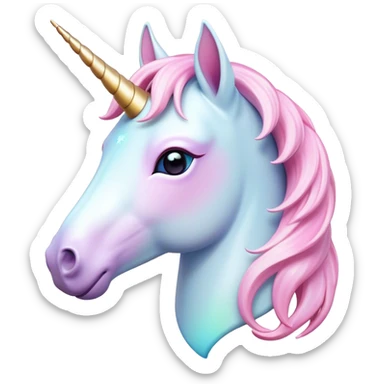 Cinematic Noble Unicorn Pony Portrait Emoji, Poised and graceful, with a delicate, miniature equine build adorned with a soft, pastel color, a tiny, shimmering horn and a silky mane that hints at magical charm, Simplified yet sharp and sophisticated features, highly detailed, glowing with a soft, enchanted glow, high shine, intelligent and spirited, stylized with an air of fairy-tale elegance, focused and poised, soft glowing outline, capturing the essence of a watchful and confident unicorn pony that appears ready to trot out of the screen with graceful magic! sticker