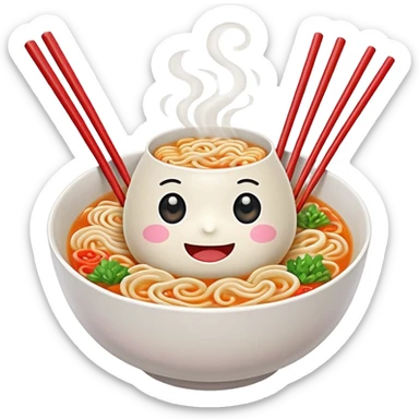 kawaii ramen with cute eyes and smile on the bowl only and 2 chopsticks ONLY sticker