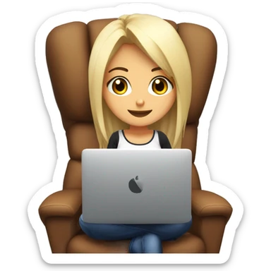 creame una chica anime sentada en una silla gamer negra jugando juegos en una PC sticker