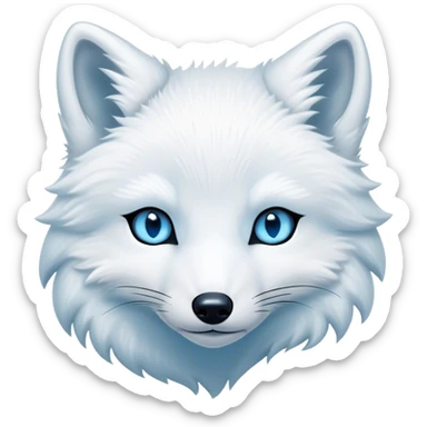 Cinematic Noble Arctic Fox Portrait Emoji, Poised and regal, with a compact, agile build and a luxurious, pure white Fur accented by a subtle hint of icy blue, deep-set soulful piercing eyes, Simplified yet sharp and sophisticated features, highly detailed, glowing with a soft, dignified glow, high shine, intelligent and cunning, stylized with an air of arctic elegance, focused and attentive, soft glowing outline, capturing the essence of a watchful and confident fox, so majestic it feels as though it could dash out of the screen with effortless authority! sticker