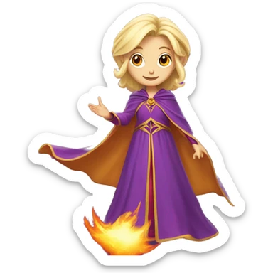 female blonde elf wizard wearing purple robes casts fireball sticker