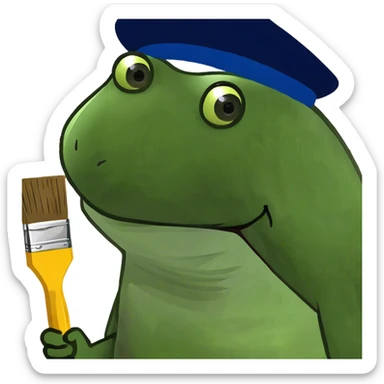frog with paint brush and paint hat  sticker