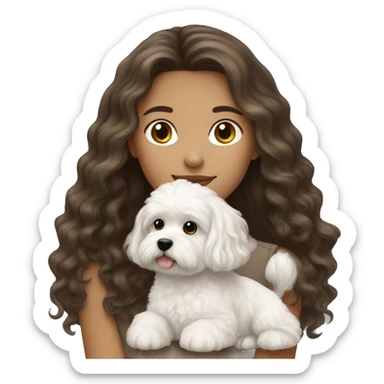 Brunette long haired girl with white maltipoo sticker