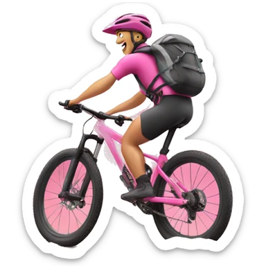 mountain biker on pink bike with thumb up sticker