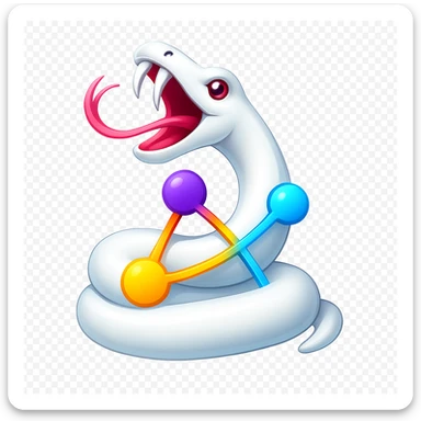 Transform the image into a 3D, colorful logo featuring a white snake forming a network. Use vibrant colors and make it shiny and dimensional, inspired by the reference image. sticker