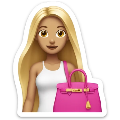 very long blonde haired girl with a pink birgin bag in her hand sticker
