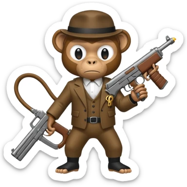 Monkey gangster holding an uzi gun sticker