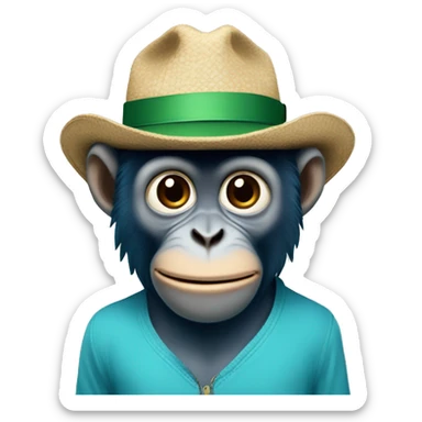 macaco azul com chapeu verdde sticker