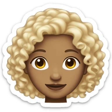curly hair girl, medium to light  skin tone, in the middle hair part - medium length  sticker