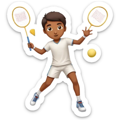 an indian kid, male, between 8-12 playing badminton and making a great shot sticker