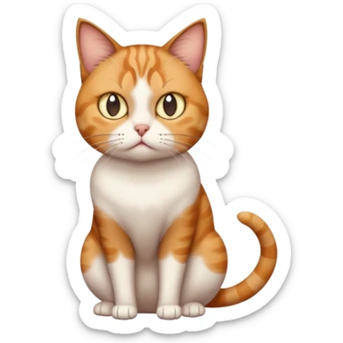 full body white, ginger and brown tabby calico cat with skinny head and fat body with an anxious face sticker