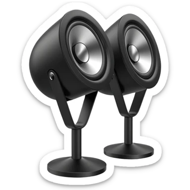 pair of speakers emoji, deep matte black metal body, circular speaker cones with subtle depth, smooth rounded edges, minimalistic futuristic 3D style, luxury aesthetic sticker