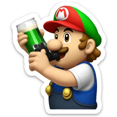 Mario plumber drinking beer with a shirt with the letters “HOPE” sticker
