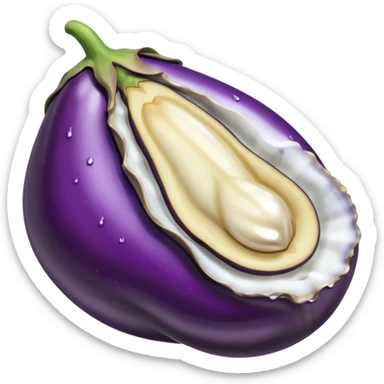 An Aubergine with an Auster on top water dripping sticker