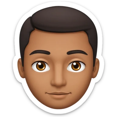 Dark olive skin man, center rised eyebrows, very light smile so that lips are very close to liner and horizontal, some how liner and small eyes sticker