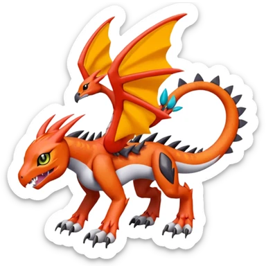 Meloetta-Greymon-Guilmon-Agumon-Pokémon-Digimon-Fakémon-fusion-hybrid-creature sticker
