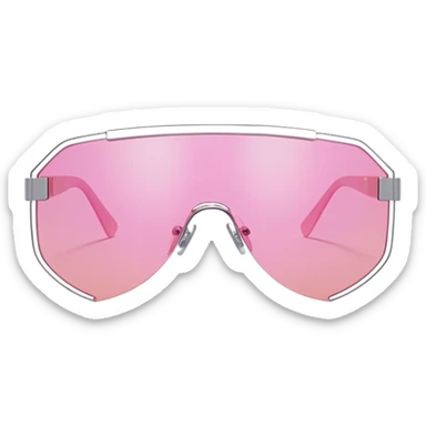 futuristic frameless shield sunglasses, pink tinted one-piece lens, Y2K fashion sticker