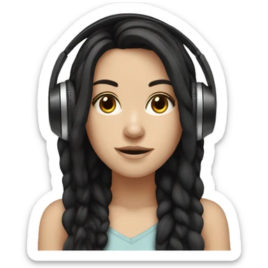white girl black hair with headphones writing  sticker